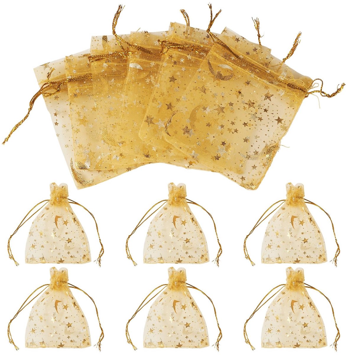 aladdien - Gouden Organza Trekkoord Gift Zakken - 30 Stuks - Maan en Ster - 9x7cm - Verjaardag en Bruiloft - Cadeauverpakking - Feestdecoratie