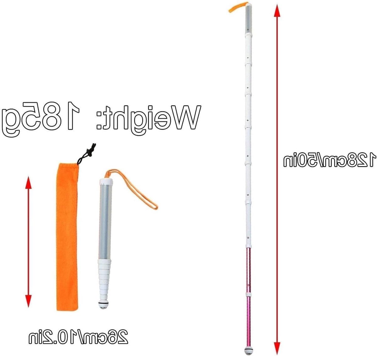 Blindenstok Telescopisch - Wandelstok Opvouwbaar - Veilig Lopen - 9 Segmenten - 128 cm - Zilver