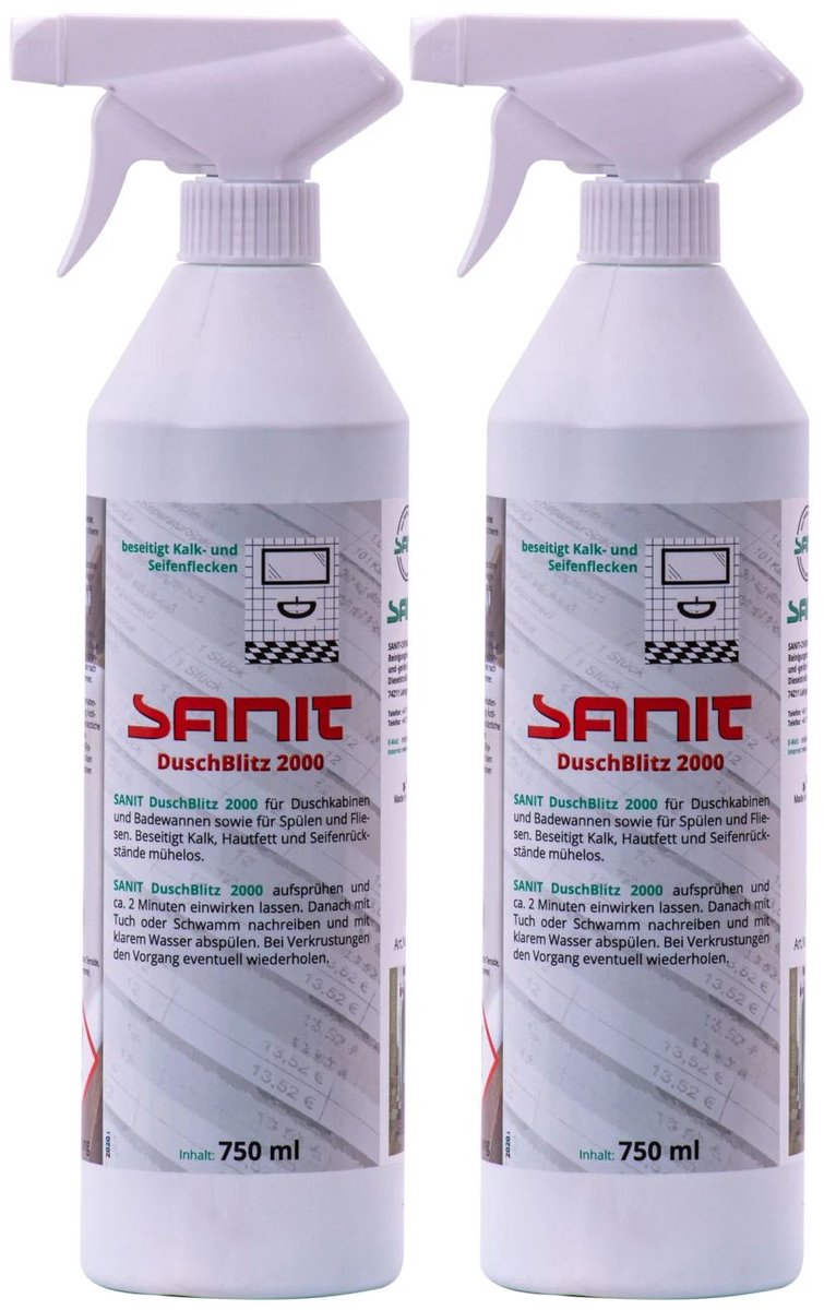 Douche reiniger, 2 x 750 ml, Douche schoonmaken, Kalk verwijderen, Badkamer schoonmaken