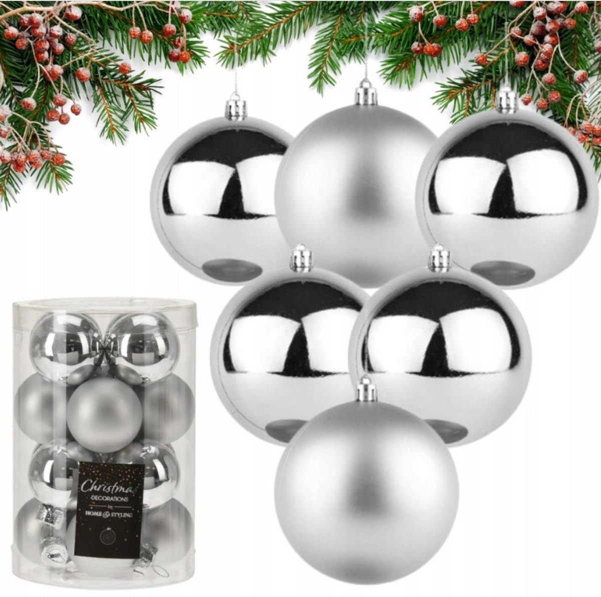 12 Kerstballen Zilver en Mat Grijs – Ø 6,5 cm – Kunststof Kerstballen – Shatterproof – 6 Glanzend en 6 Mat – Kerstdecoratie