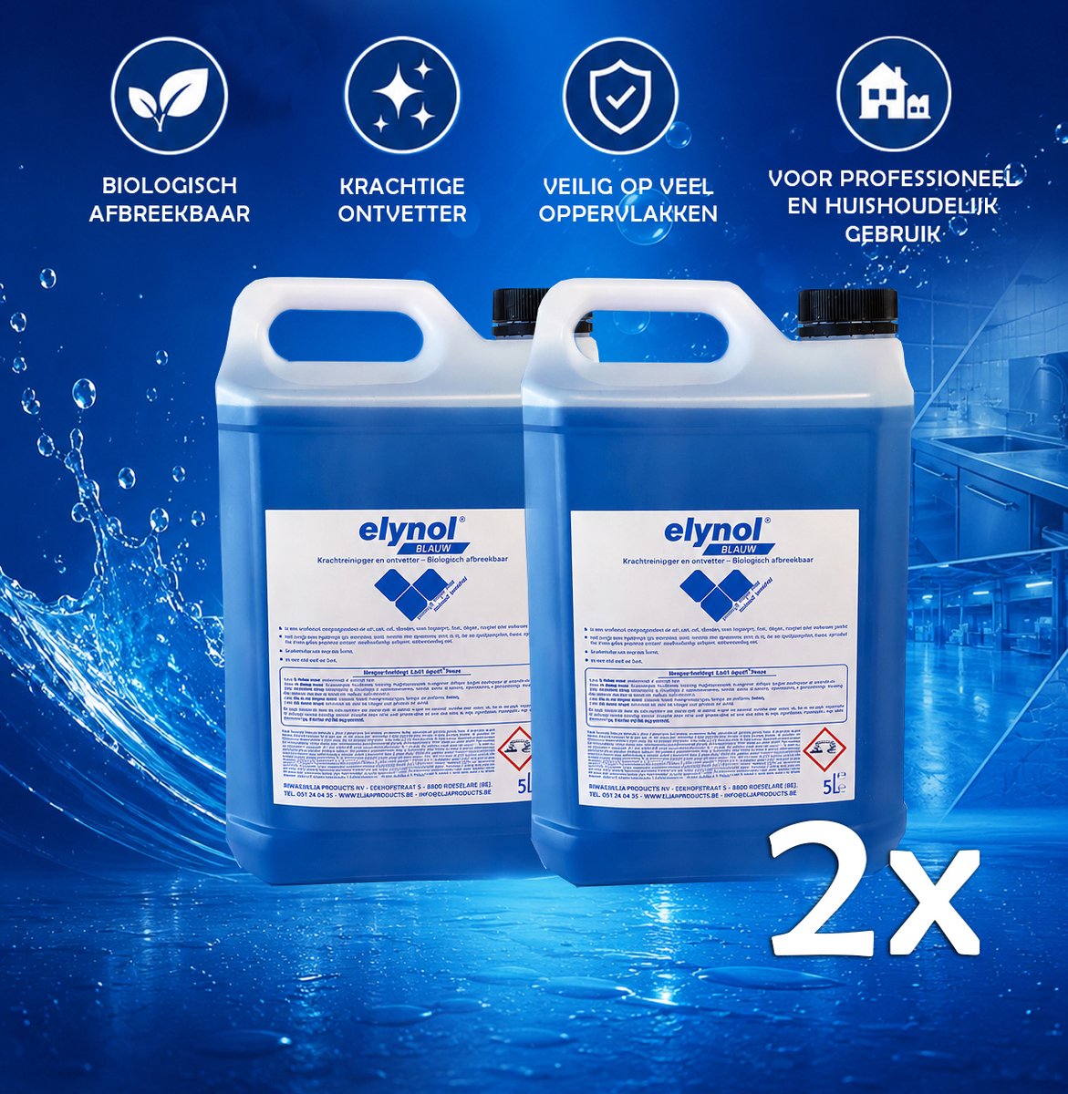 Voordeelverpakking - Elynol Blauw Superreiniger | 2 x 5L | Allesreiniger | Ontvetter