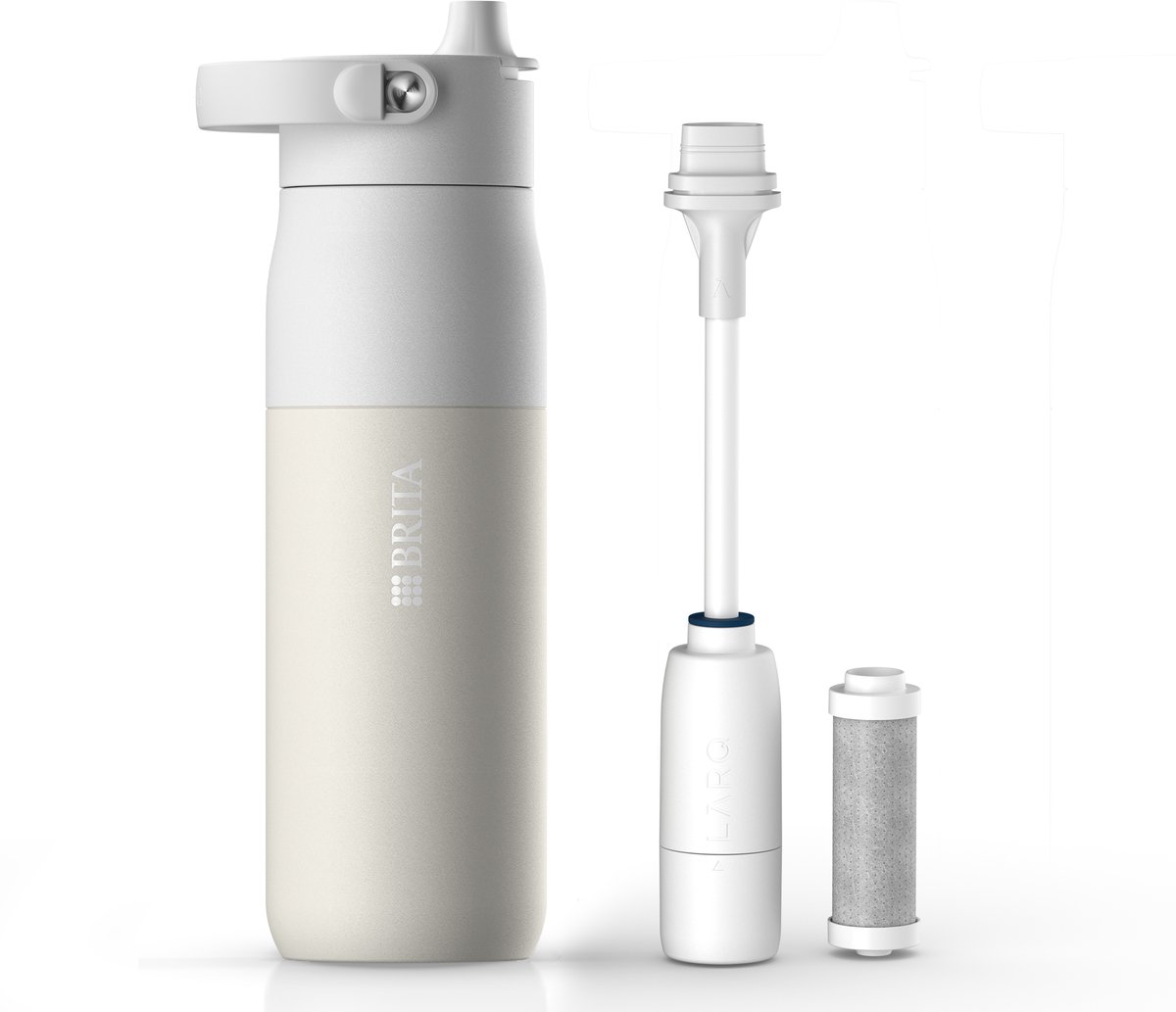 BRITA LARQ Essential waterfles met rietje en waterfilter - Wit - 680ml - RVS waterfles, dubbelwandige thermosfles (24h koud) - filtert PFAS, chloor & meer