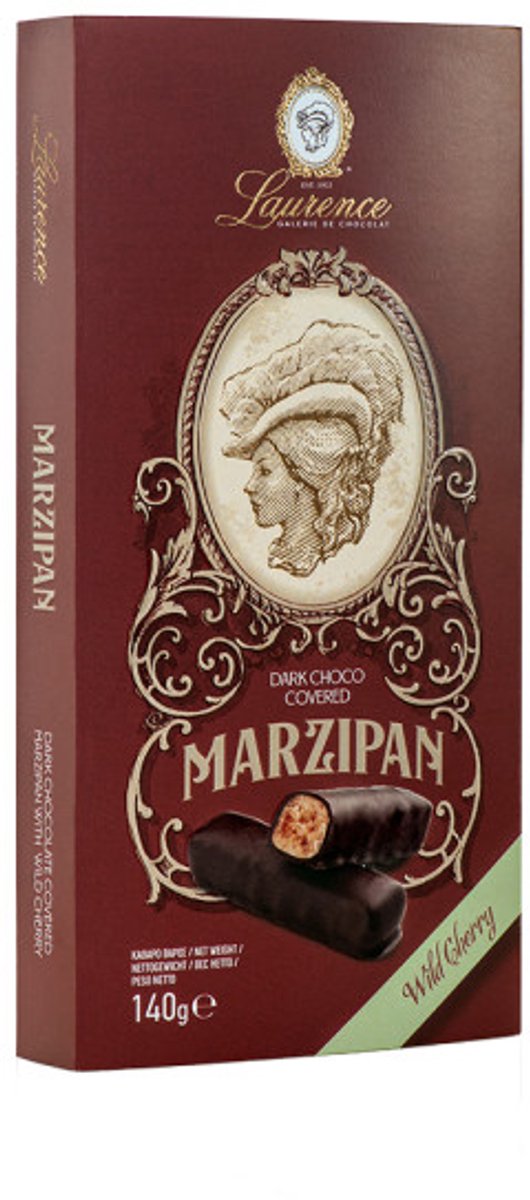 Lekkernijen van pure chocolade met marsepein en kersen Laurence Marzipan Wild Cherry, 140 g