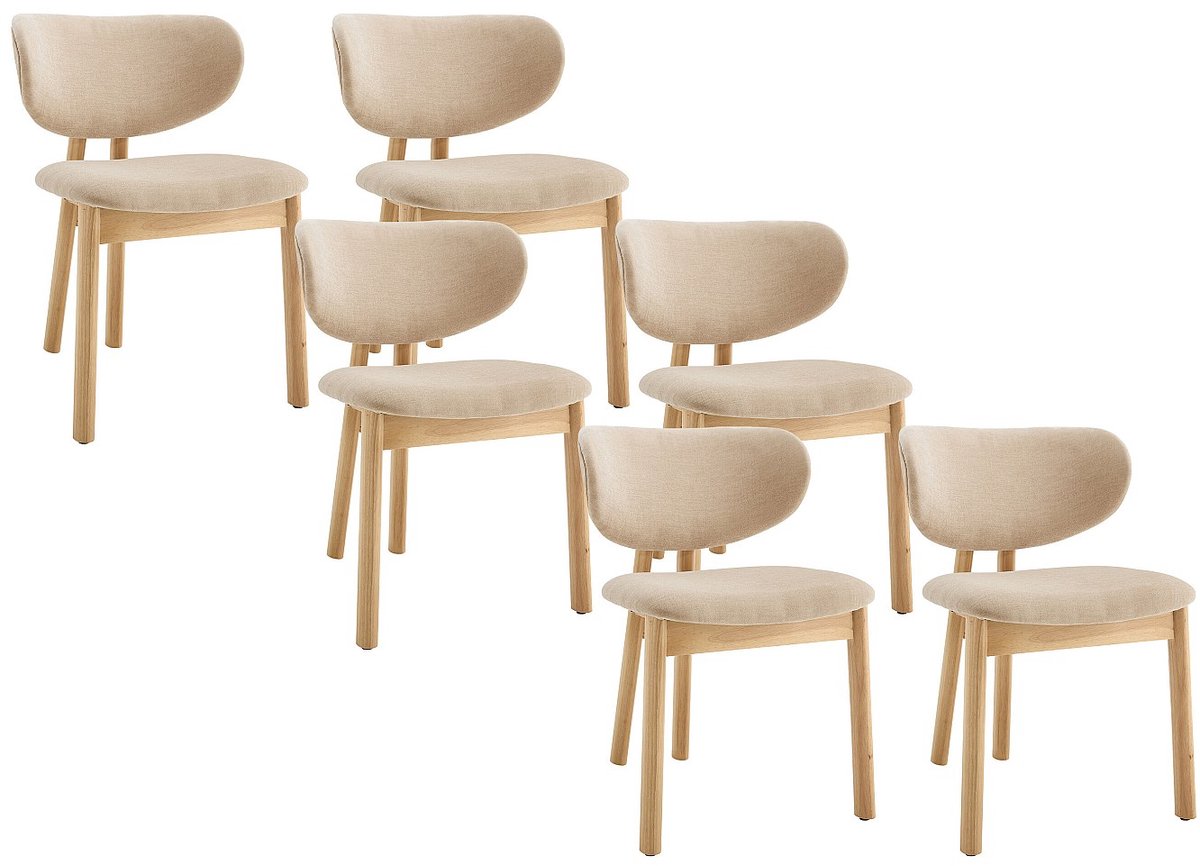 Vente-unique Set van 6 stoelen in stof en rubberhout - Beige - FALDRA Beige, Natuurlijk licht