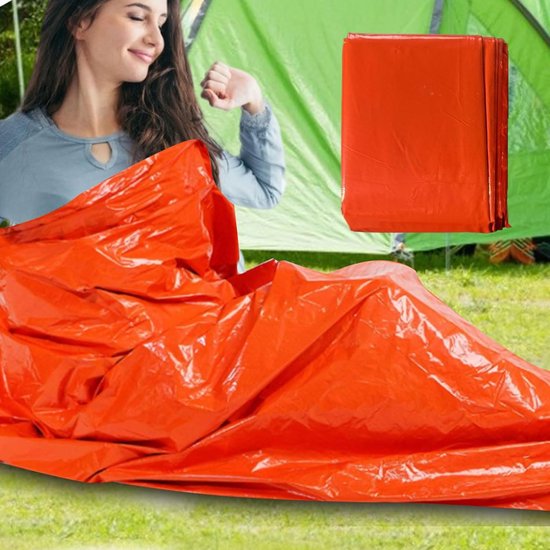 Survival Slaapzak - Nooddeken Outdoor - Kamperen en Wandelen - Thermisch Waterdicht - 210 x 90 cm - Oranje — afbeelding 5