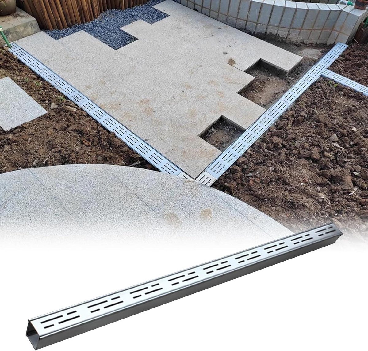 Patio Tuin Tuin Trench Drainage Kit 304 Roestvrij Staal, Slanke Smal Trench Drainage Systeem met Rooster,Afvoerdeksel(7x5cm(2 3/4x2"))