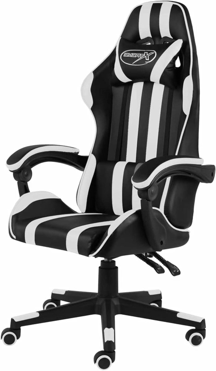 Gamingstoel Bureaustoel - Speelstoel Ergonomisch - Comfortabel Zitten - Verstelbare Rugleuning - 130 cm Hoog - Zwart Wit