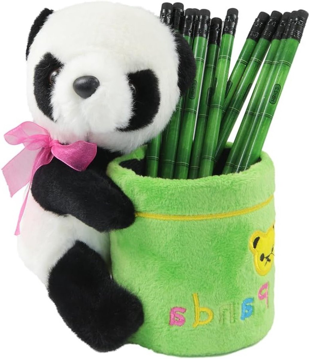 Schattige panda-potloodhouder met 12 bamboepotloden, ideaal voor school, bureau-organisatie en creatieve projecten