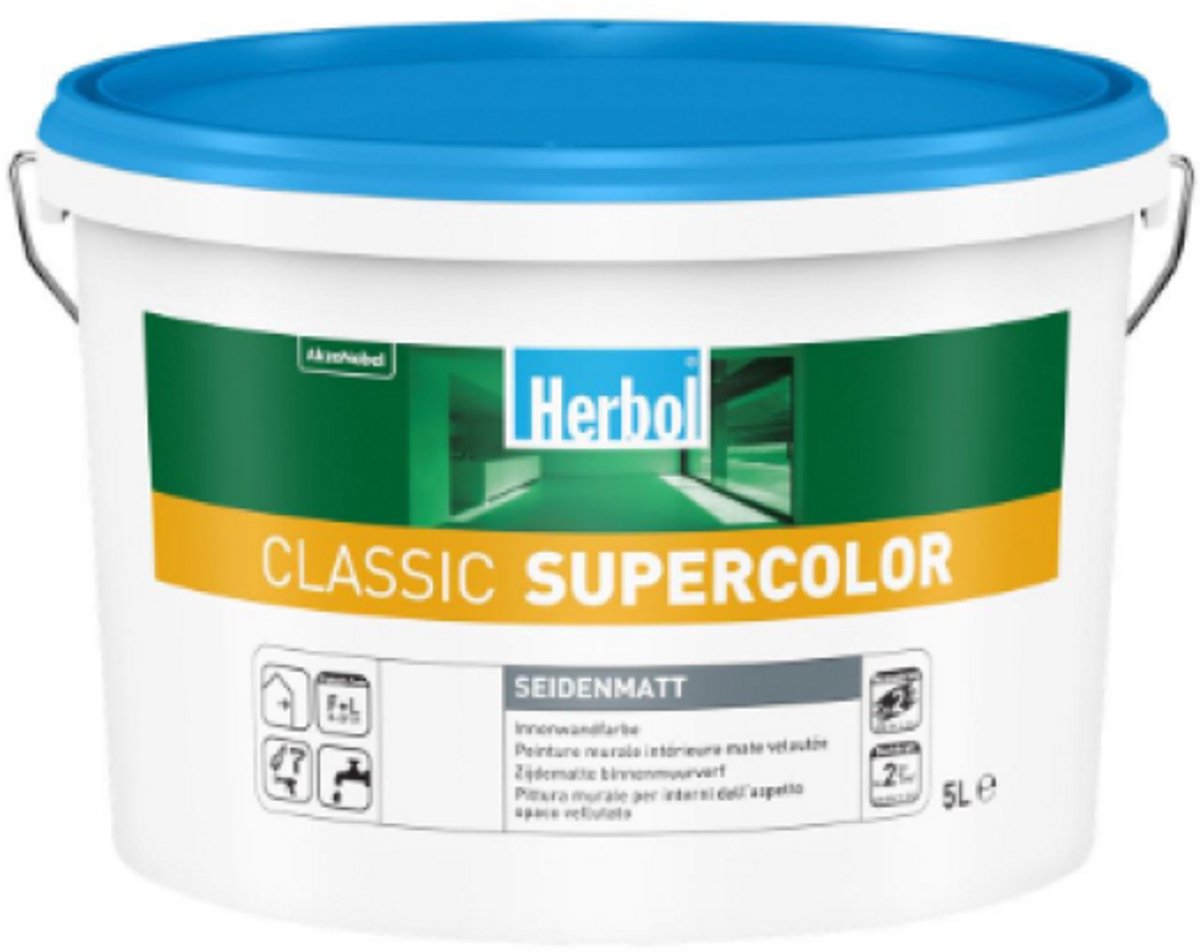 Herbol Classic Supercolor Soft - Hoogdekkende seidenmatte muurverf voor binnenop waterbasis - 5 L - RAL 9010 Pure White ( gebrokenwit)