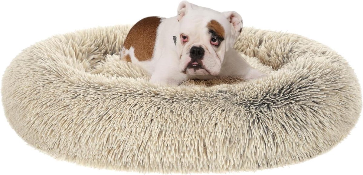 Hondenmand Fluffy - Kussen Rond - Rusten Comfortabel - Afneembaar Middelstuk - 90 cm Diameter - Ombré Khaki