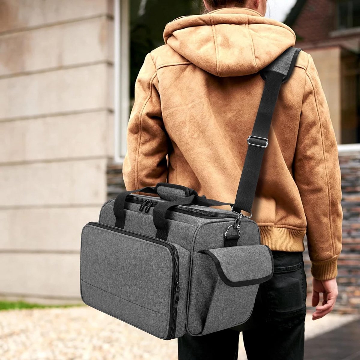 Kapperskoffer - Gereedschapstas - Professioneel Gebruik - Verstelbare Vakken - 34.5 cm - Grijs