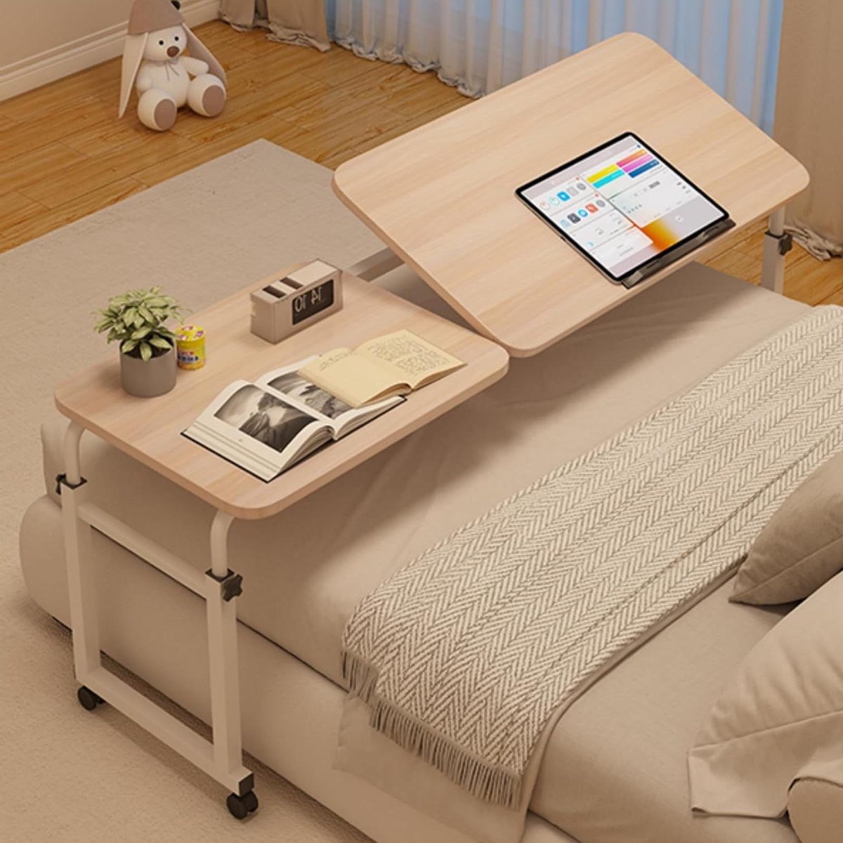 Bed Bureau - Nachtkastje Tafel - Comfortabel Werken - Verstelbare Hoogte Breedte - 120 cm Breed - Houtkleur