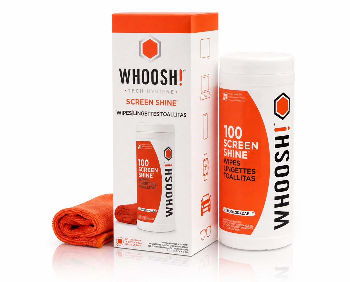 WHOOSH! Screen Shine – Schermreinigingsdoekjes – Geschikt voor alle schermen – 100 stuks – Alcohol- & Ammoniakvrij – Streeploos & Antistatisch