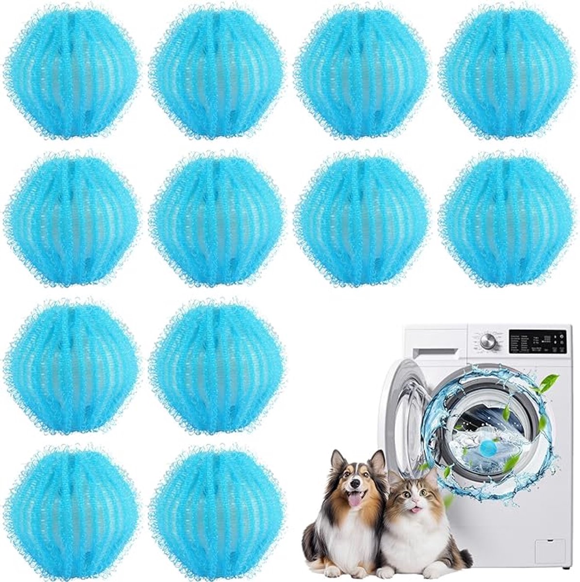 Wasbollen - Herbruikbare wasballen - 12 Stuks- 5 cm diameter - Verwijdert haar en vlekken - Wasmachine / Wasgoed Huisdierhaarvanger - Wasdrogerballen - Verwijdert katten- en hondenhaar uit kleding - Blauw