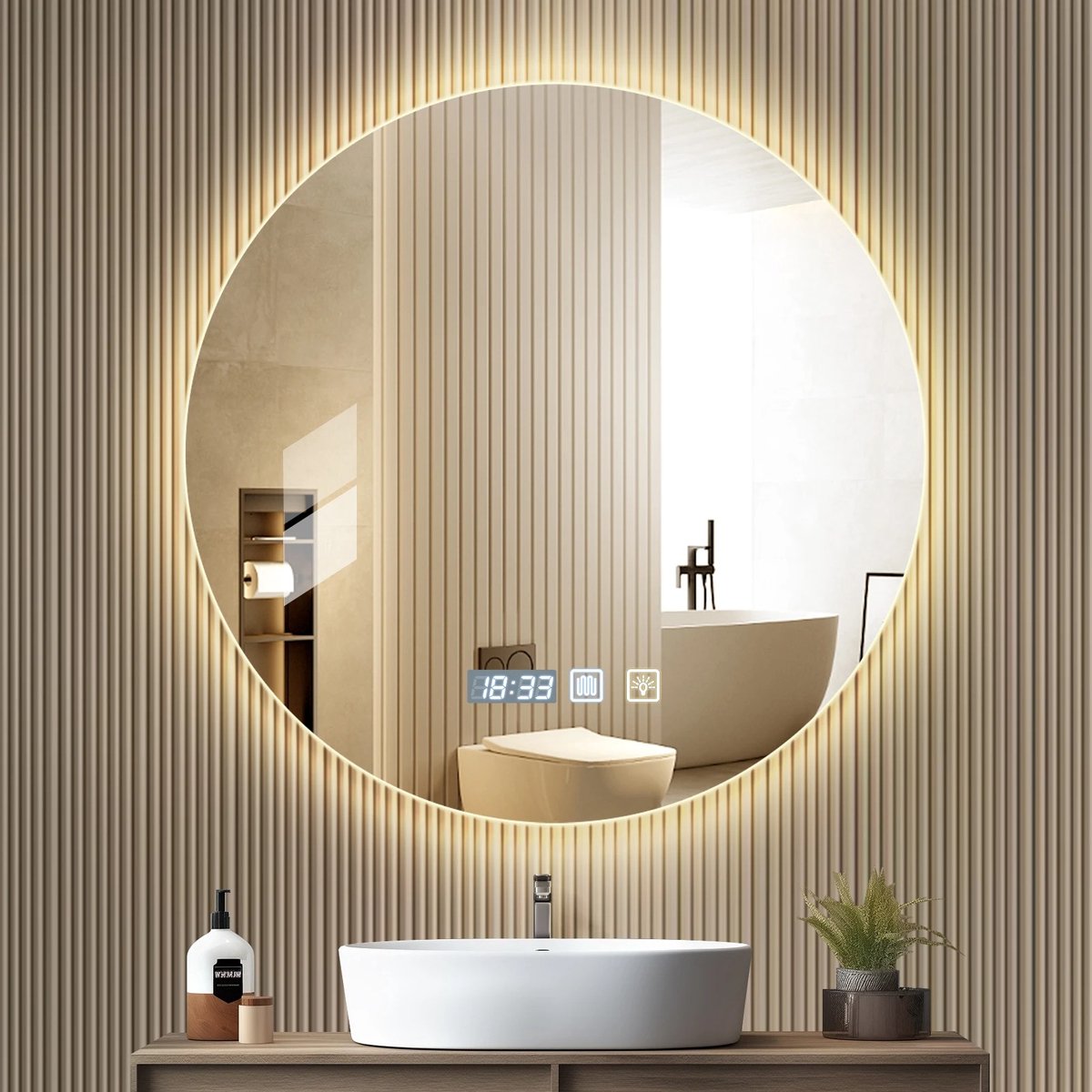 Lilac & Lily Ronde Badkamerspiegel met LED verlichting – Dimbare Spiegel - Anti Condens - Verwarmd - 3 Standen - Touch bediening