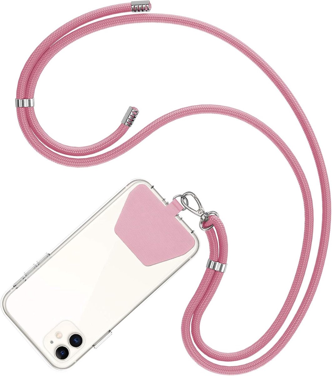 Mobiele telefoonkoord, universele telefoonketting, lanyard, compatibel met de meeste smartphones (roze)