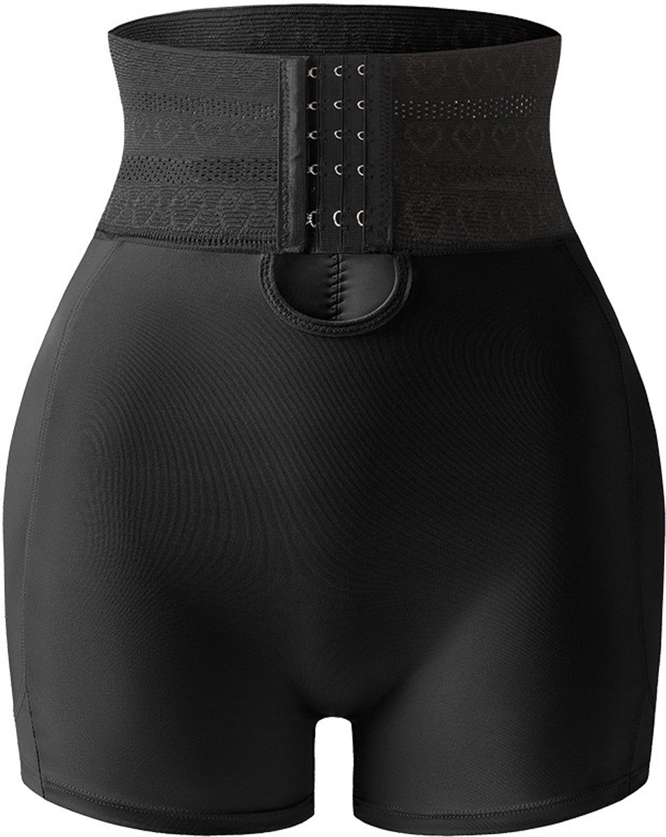 Dames slipje met haak- en oogsluiting voor een liftend effect en vulling, naadloos, hoge taille, buikcontrole en heupverstevigende pads, comfortabele shapewear voor de hele dag，zwart, L
