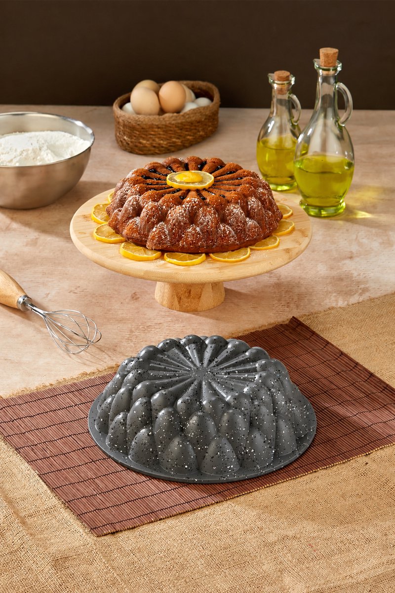 PoloChef Prizma - Tartvorm 26 cm – Gegoten Aluminium – Granieten Antiaanbaklaag – Antraciet – Quiche- en Taartvorm