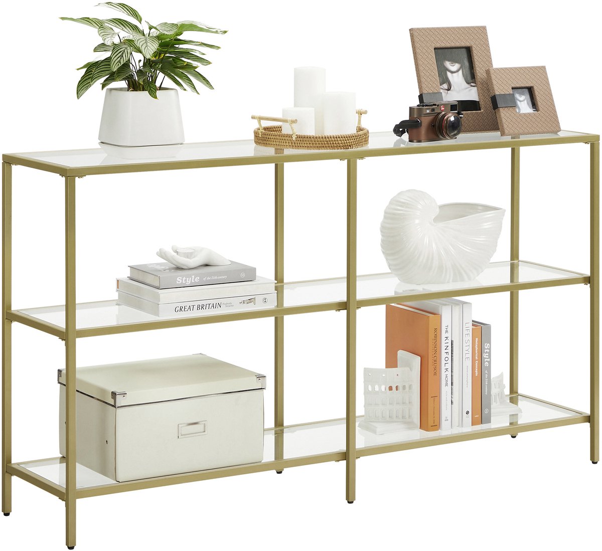 VASAGLE - Console Tafel - Haltafel - 3 Planken van Gehard Glas - Metalen Frame - Modern Ontwerp