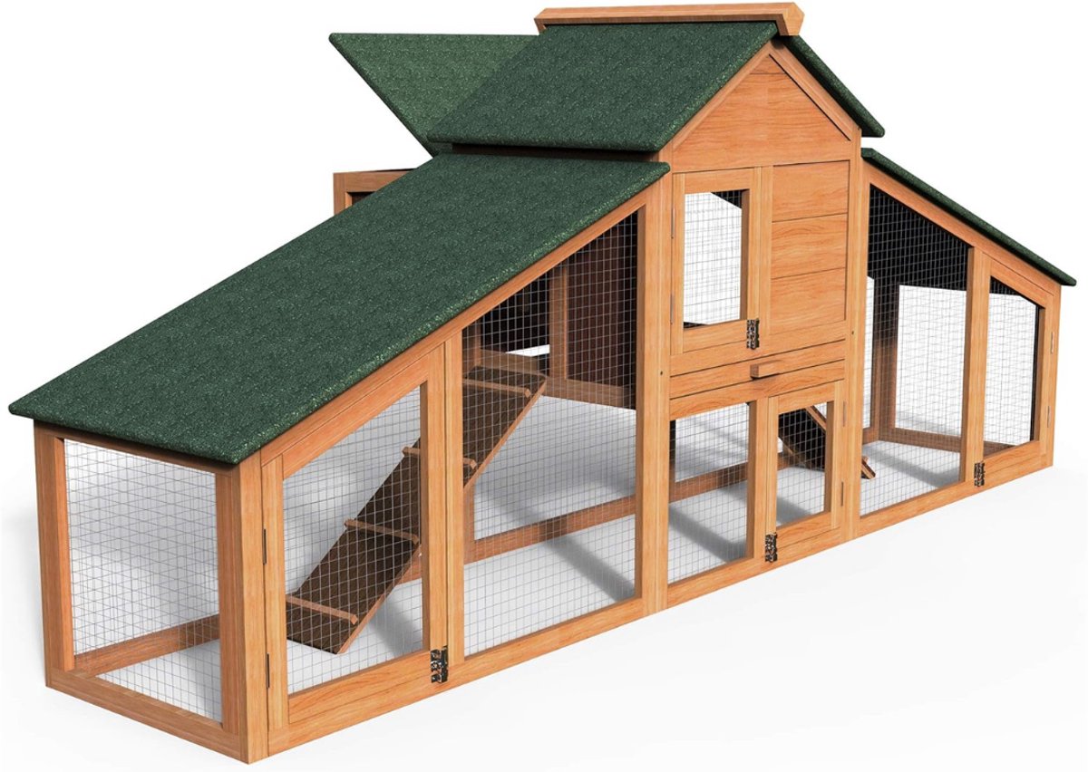 SNJY® Kippenhok met Ren - Kippenren - Kippenhok voor Buiten - 85L x 210B x 85H cm - Hout - Bruin