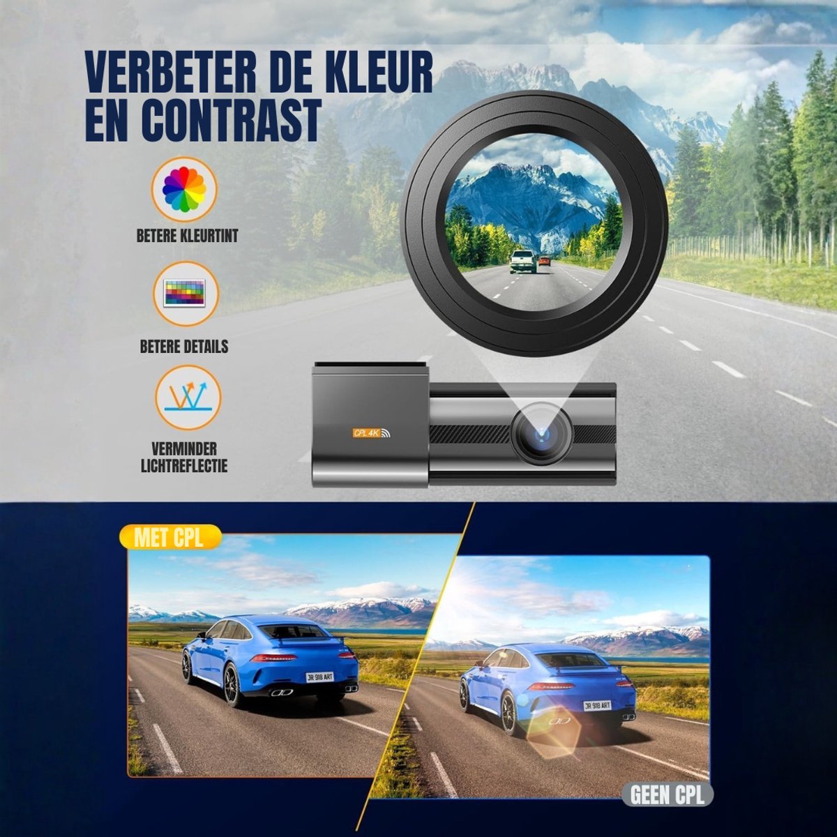 TIM® Dashcam voor Auto Voor en Achter - Dashcam - Zwart - 22cm x 14cm x 6cm – foto 6