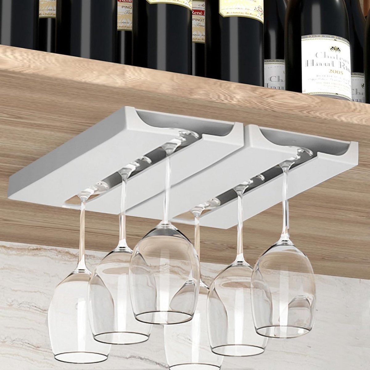 Wijnglashouder - Glazenrek - Keuken organiseren - Zelfklevend - 2 stuks - Wit