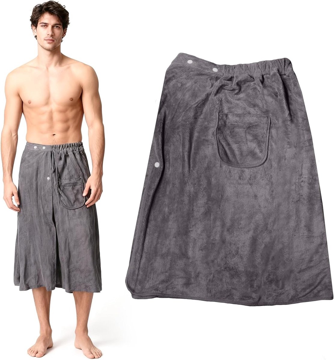 Verstelbare Sauna Kilt voor Mannen van Microvezel 70 x 140 cm - Ideaal voor Sauna, Gym en Strand met Knopen