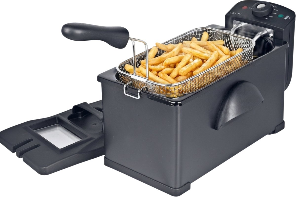 COOK-IT Friteuse 3L - 2000W Krachtige Frituurpan - Instelbare Temperatuur 115-190°C - RVS Mand - Snel Knapperige Friet & Snacks