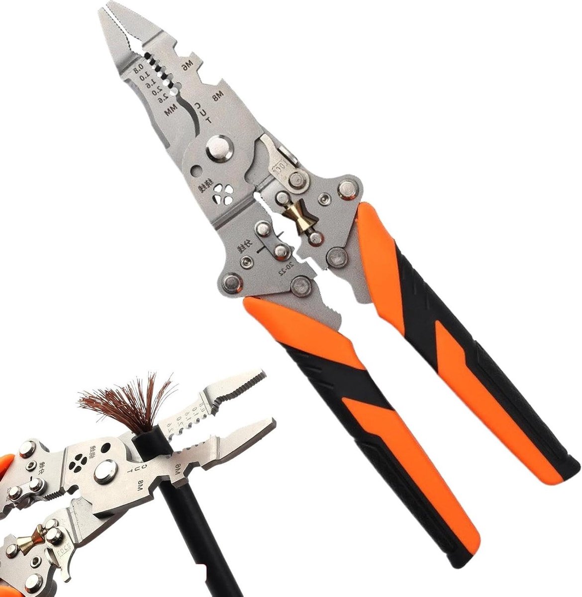 Vouwdraadstripper - Multifunctioneel gereedschap - Draden Strippen - 14-in-1 Functies - 21 cm - Grijs