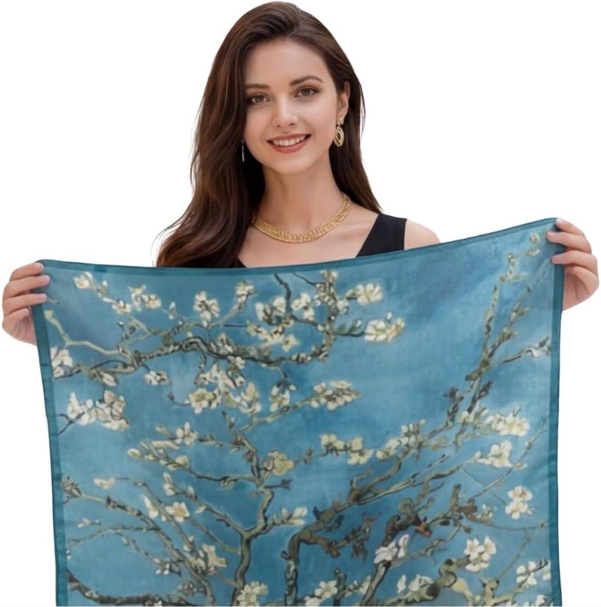 Zijden Sjaal - Dames Neckerchief - Stijlvol Accessoire - Zijde-look Polyester - 54 x 54 cm - Turquoise Blauw