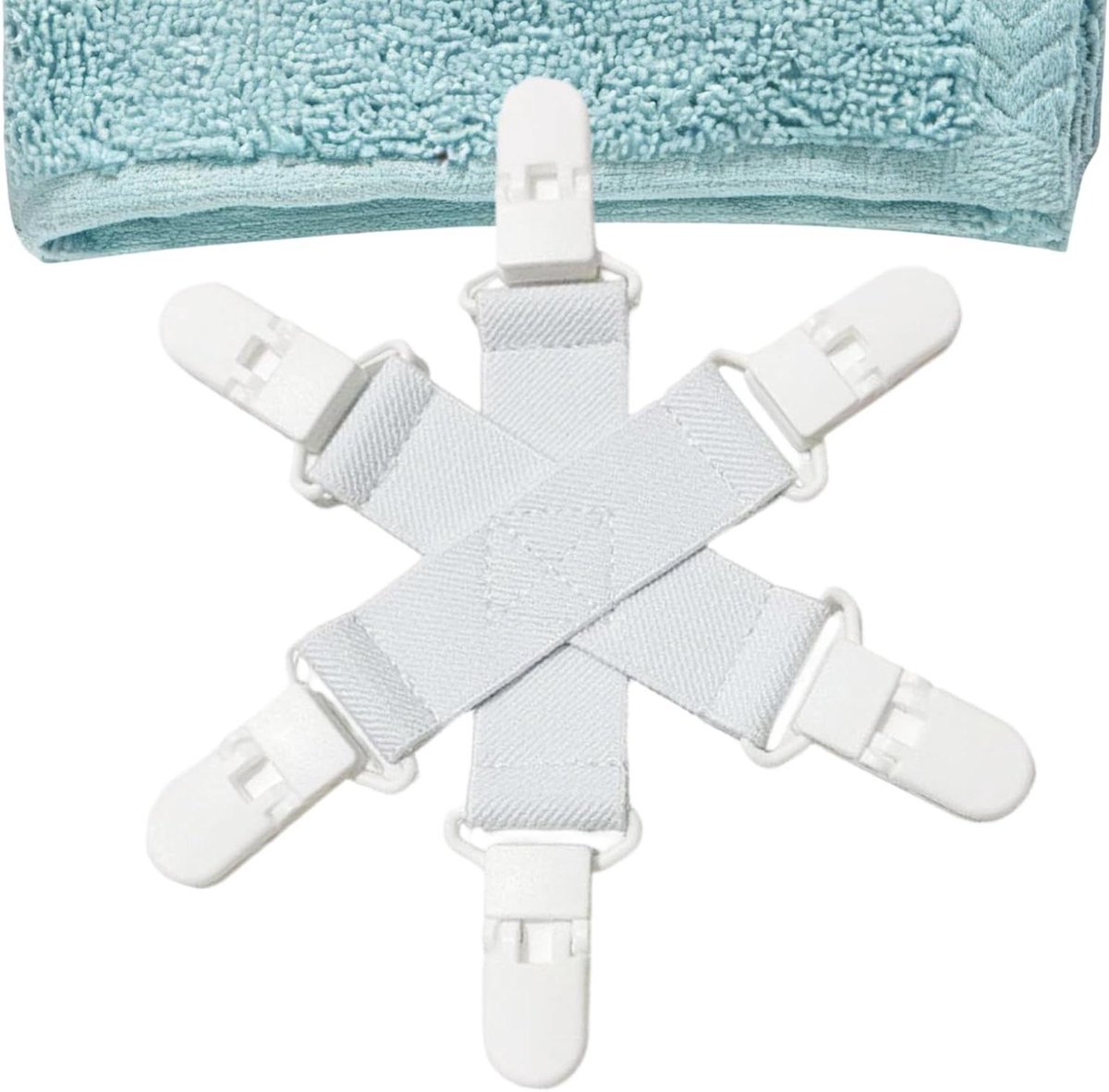 Beddengoed houder - Laken clips - Was organiseren - Anti-twist design - 14x14x1cm - Wit en blauw