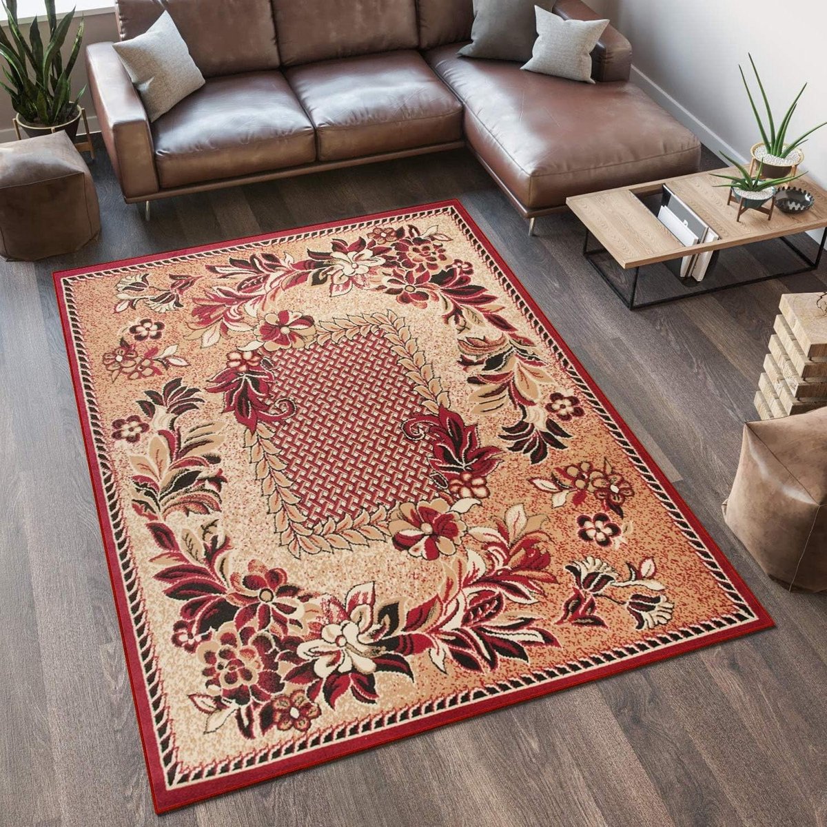Tapiso Atlas PP Vloerkleed Woonkamer Slaapkamer Donker Beige Bloemen Modern Interieur Duur