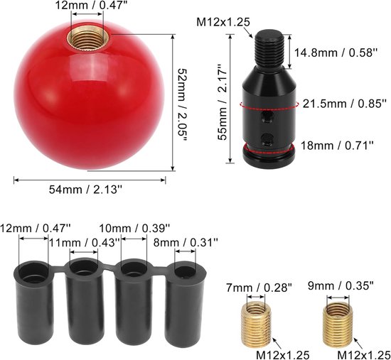 Schakelpookknop Set - Pookknop Adapter - Verbeter Rijcomfort - Gestroomlijnde Styling - M12x1.25 Adapter - Rood — afbeelding 5