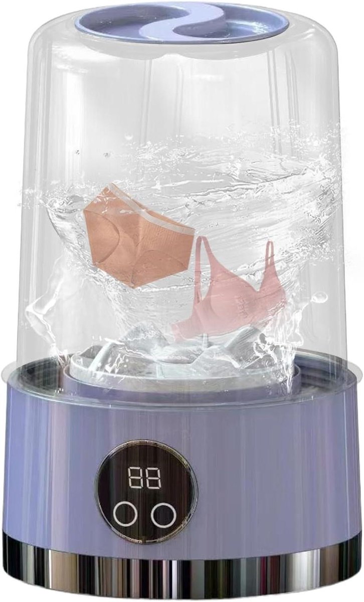 Draagbare Wasmachine Compacte Reiniger Klein Ondergoed Wassen Draadloos Opladen 14 x 14 x 14 cm Purper