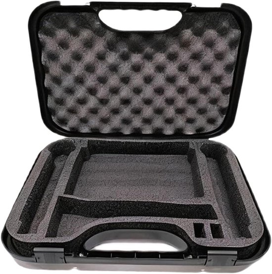 Lege zwarte draagkoffer met een voorgevormde schuimrubberen binnenkant voor microfoonapparatuur.