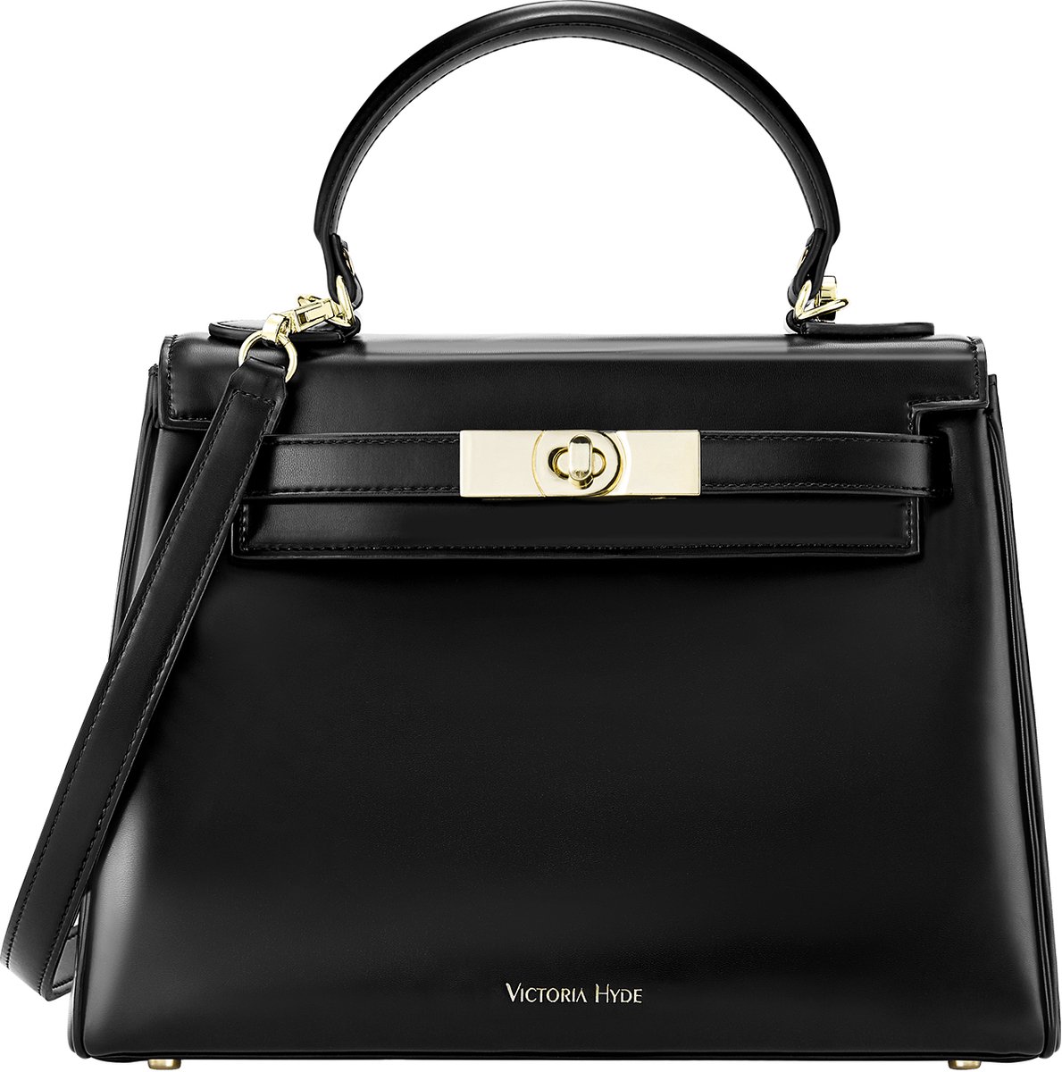 Victoria Hyde Tas - Damesshandtas - Handtas met één handvat - 28,5 × 22,5 × 12 cm - Verstelbare riem - Meerdere vakken - Sluiting met gesp voorop - Schoudertas - Crossbody - Zwart– voor werk en dagelijks gebruik