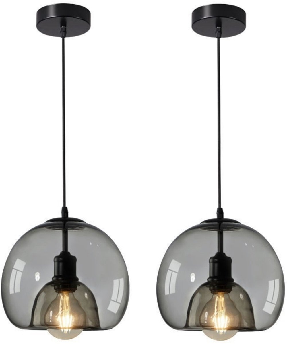 2 Stuks Modern Hanglamp Glas 23cm Plafondlamp E27 Kroonluchter voor Slaapkamer Woonkamer E