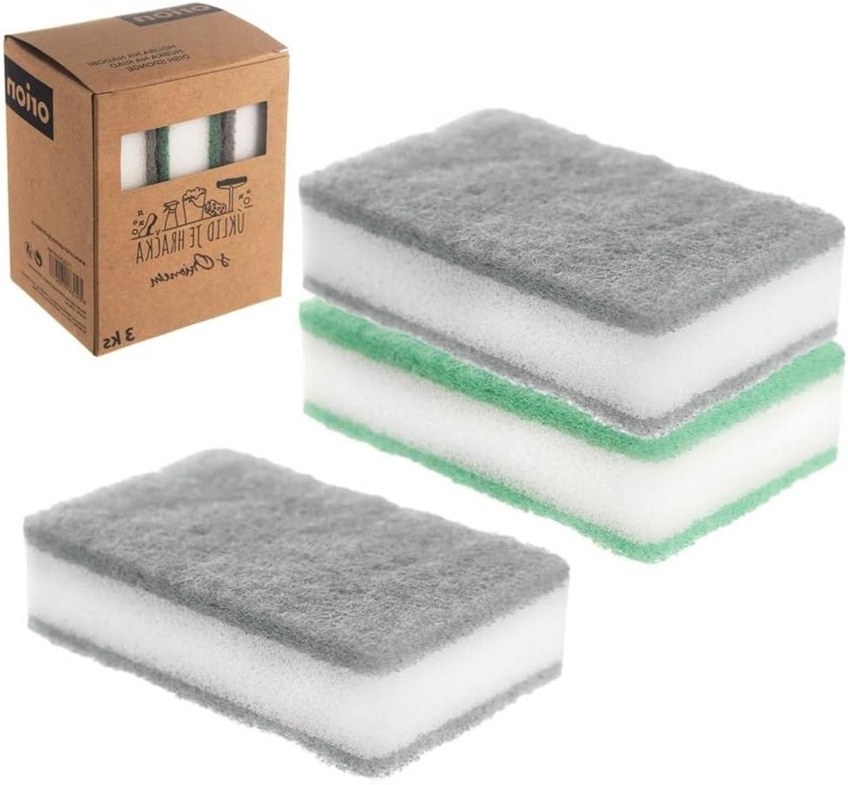 Keukenspons set - Afwas spons - Aanrecht schoonmaken - Krasvrije reiniging - 3 stuks - Grijs en groen