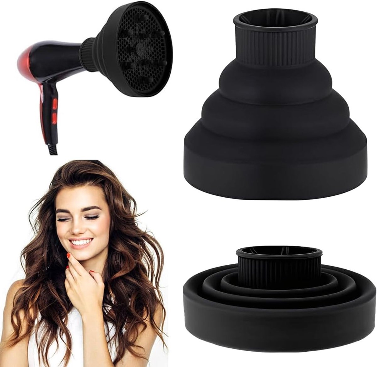 Universele siliconen diffuser voor krullend haar, verstelbaar van 4.3 tot 4.8 cm, ideaal voor krullen en golven