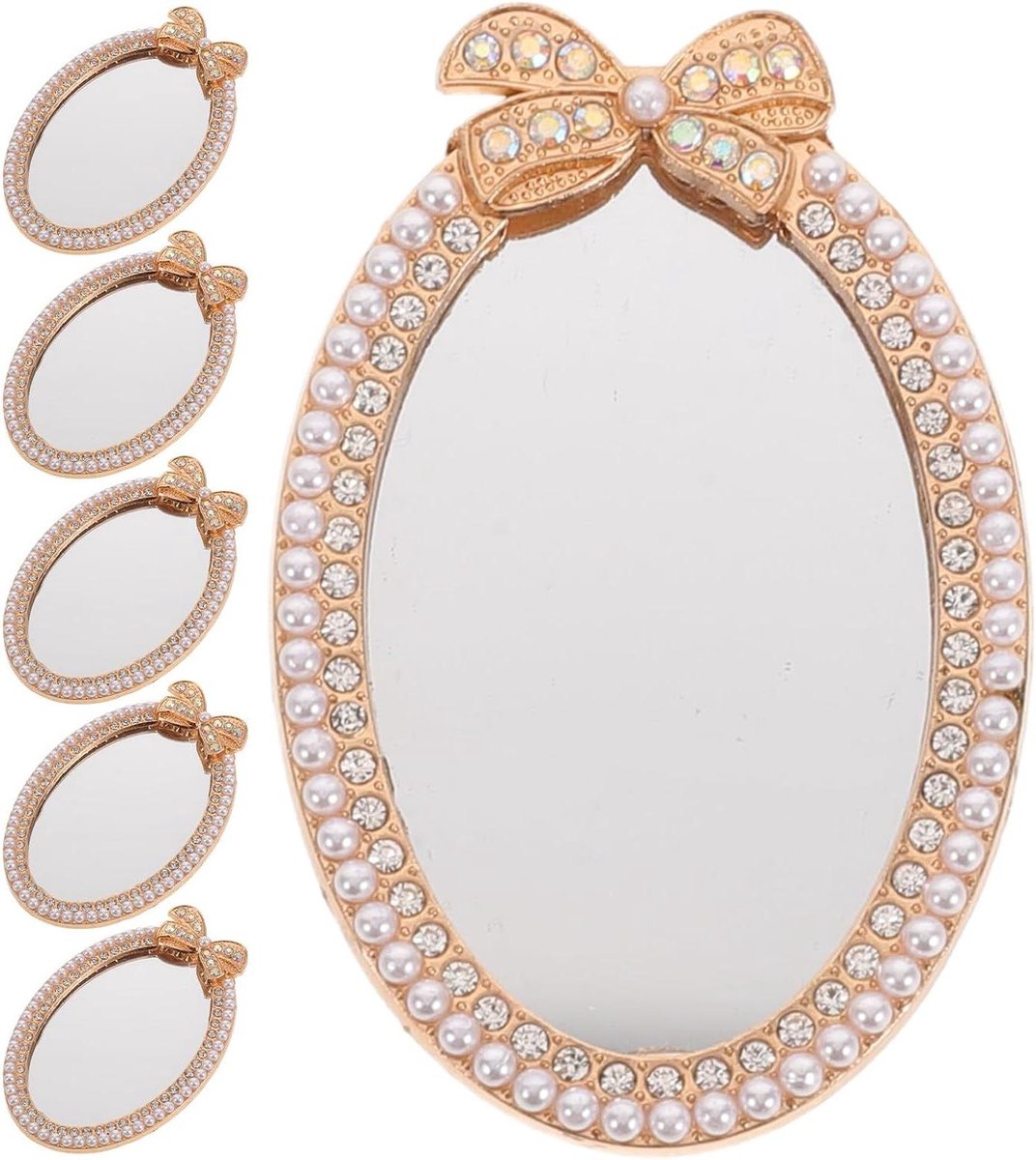 Telefoonspiegels Set - Ovale Spiegels - Smartphone Decoratie - Strass Frame - 6 Stuks - Diverse Kleuren