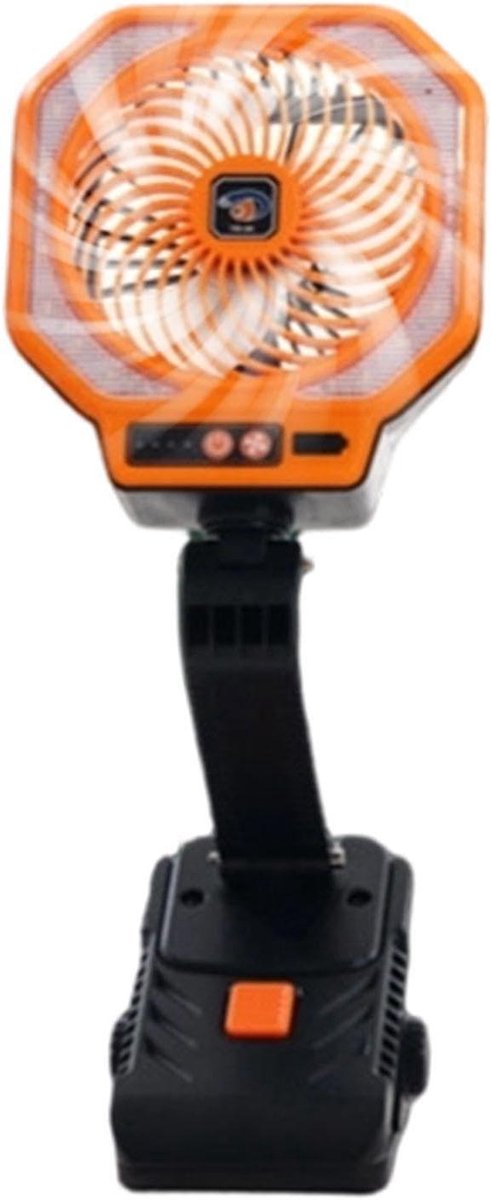 Ventilator Met Lamp - Draagbare Koeler - Kamperen En Reizen - Oplaadbaar En Met Clip - 16x15x16 Cm - Oranje