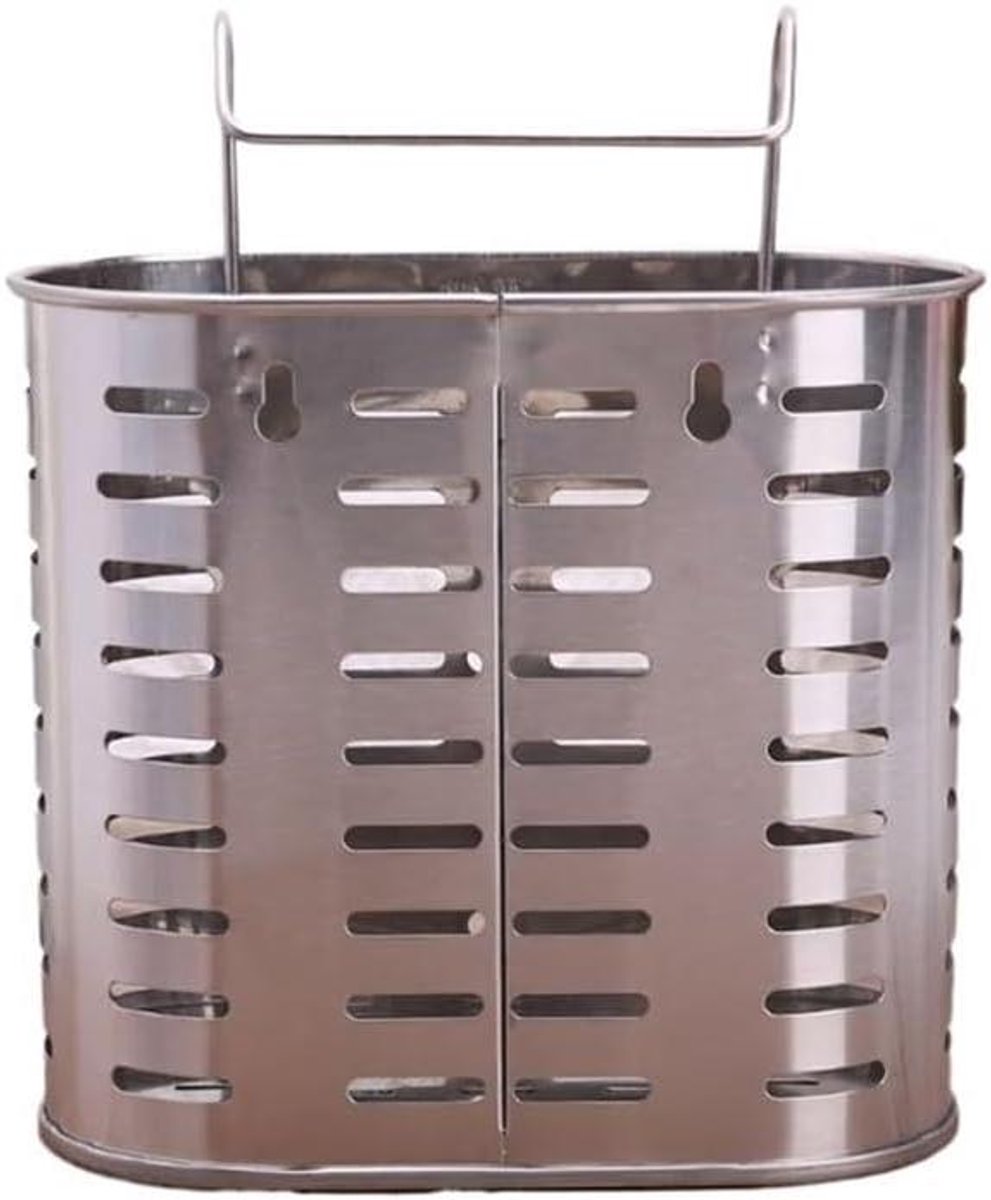 Bestekhouder RVS - Keuken Organizer - Keuken Opruimen - Met Afvoer - 15.5x8x14cm - Zilver