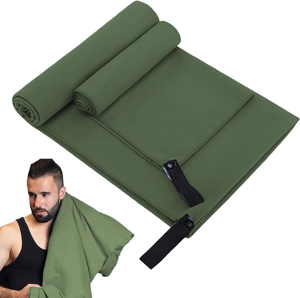 Sneldrogende Handdoek - Reisdoek Sportdoek - Outdoor Activiteiten - Ultra Absorberend - 40 x 80 cm - Legergroen