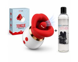STHER – 3 in 1 Clitoris Stimulator met Tongbeweging – Incl 250ml Waterbasis - Vibrators voor vrouwen & Sex Toy – 10 Standen – Oplaadbaar & Waterproof – Rood