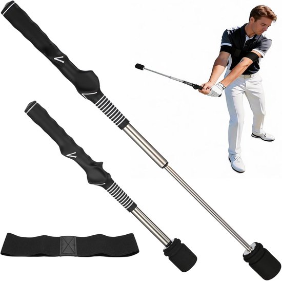 Golfswing trainingshulp met armband, intrekbare trainer, hoorbare klikfeedback, rechtshandige grip, voor warming-up oefeningen, indoor outdoor apparatuur — afbeelding 5