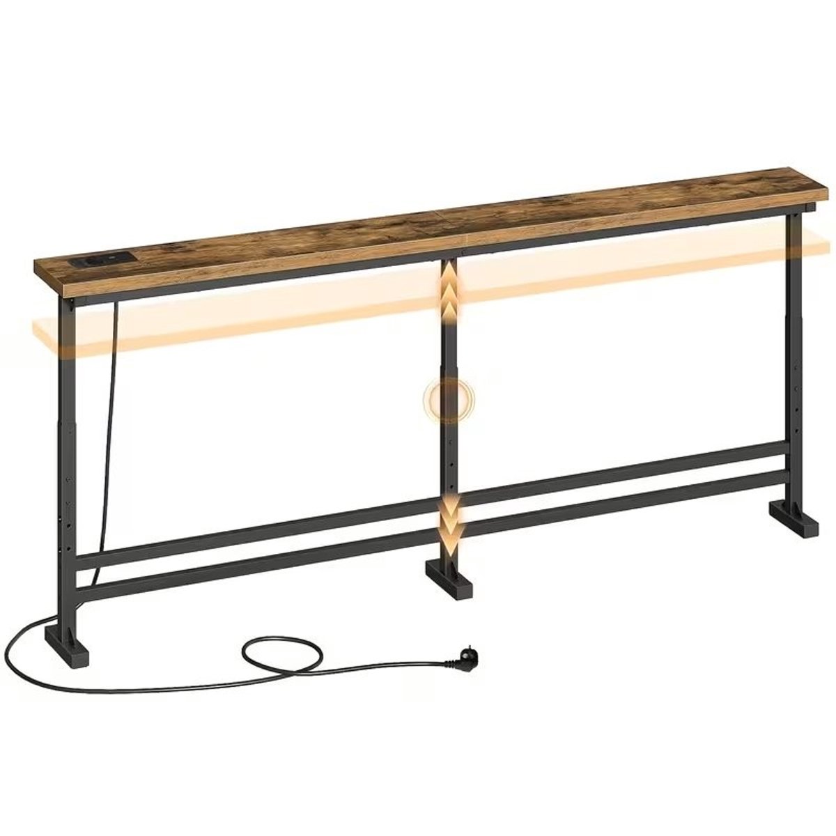 Smalle Console Tafel 180 cm – Retro Bruin met USB-A en Type-C Poort voor Woonkamer, Entree.