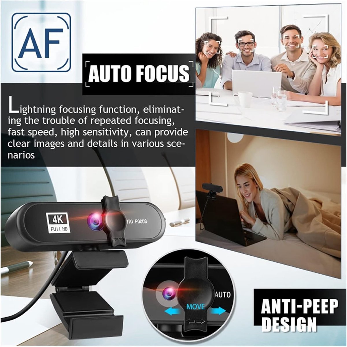 Webcam Full HD - Online Camera - Videobellen - Automatische Focus - 120 Graden Hoek - Zwart thumbnail 2