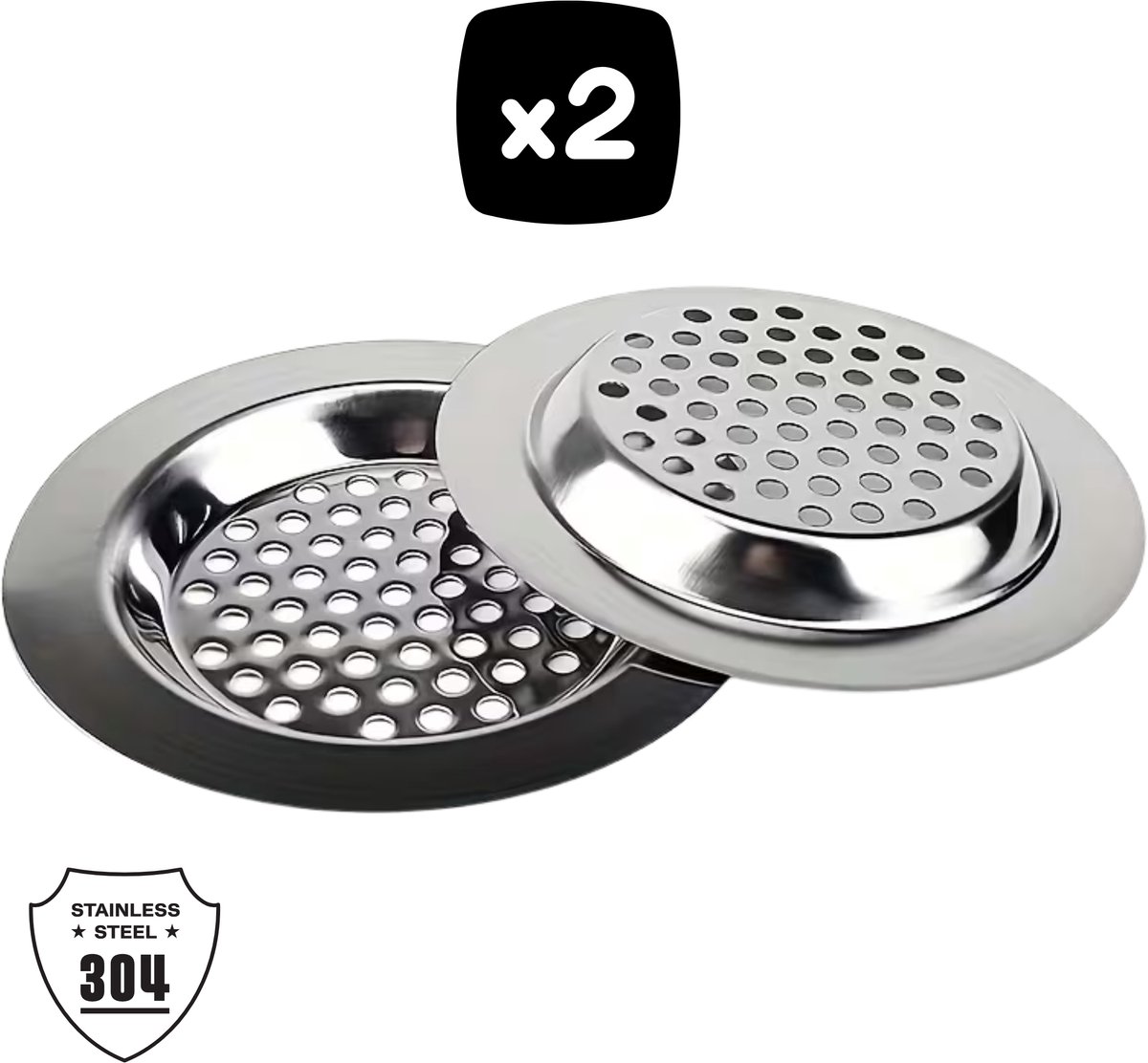 2x Goodli RVS Gootsteen zeef - 7,5 cm - Universele Gootsteenstop voor Keukenafvoer - Roestvrijstaal Filter tegen Verstopping - Afvoerstop - Geschikt voor Standaard Afvoer - Duurzame Herbruikbare Afvoerzeef voor Keuken en Badkamer - Anti Verstopping