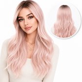 SassyGoods Blonde Licht Roze Pruik - Pruiken Dames - Wig - Wasbaar - 60 cm