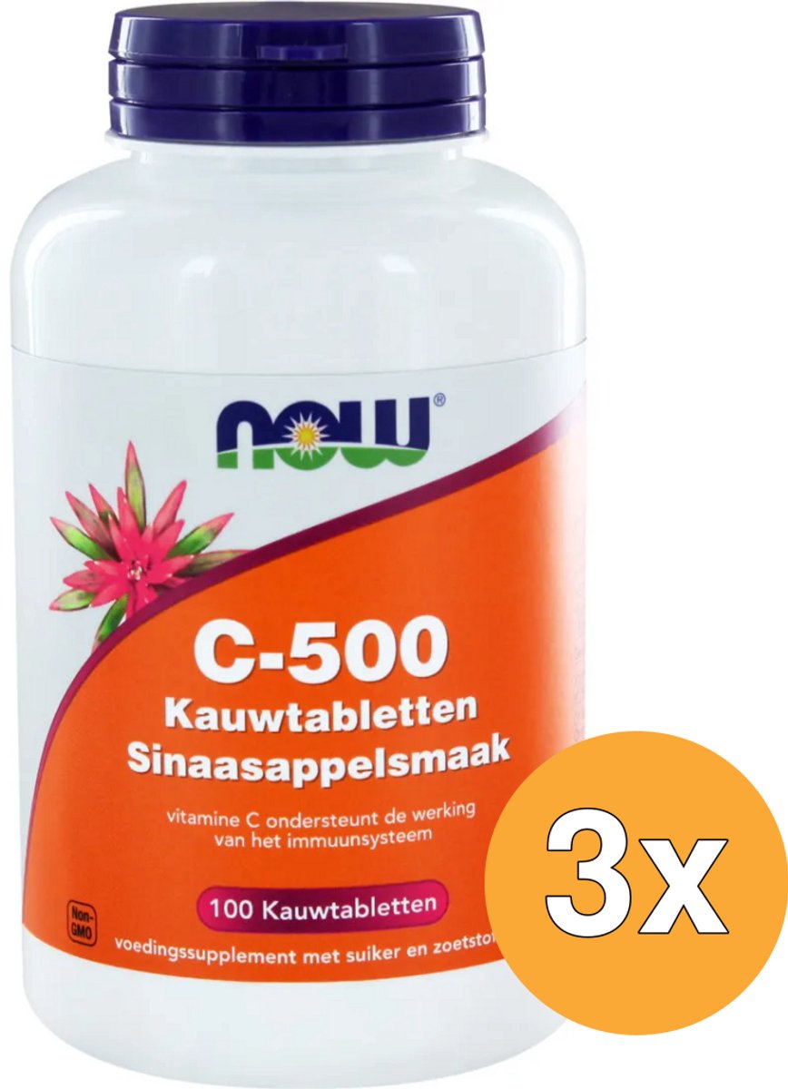 3x Now C-500 sinaasappelsmaak (100 kauwtabletten)